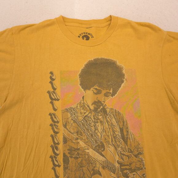 Jimi Hendrix Band Crew Neck Short Sleeve Graphic T Shirt Mens Size L Yellow - Picture 1 of 9